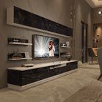 Decoraktiv Trendstyle 8YS Beyaz Siyah Mermer MDF Tv Ünitesi