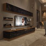 Decoraktiv Trendstyle 8YS Ceviz-Siyah Mermer MDF Tv Ünitesi