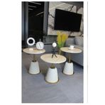 DECORAMİS Milano Zigon Sehpa Traverten Mdf (Krem - Gold) - Zigon Sehpa 3'lü
