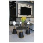 DECORAMİS Torino Zigon Sehpa Siyah Mdf (Siyah - Gold) - Zigon Sehpa 3'lü