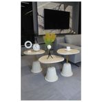 DECORAMİS Torino Zigon Sehpa Traverten Mdf (Komple Krem - Gold) - Zigon Sehpa 3'lü
