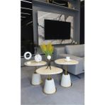 DECORAMİS Torino Zigon Sehpa Traverten Mdf (Krem - Gold) - Zigon Sehpa 3'lü