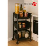 Decorev 3 Katlı Tekerlekli Plastik Organizer Raf – Çok Amaçlı Mutfak, Banyo ve Ofis Düzenleyici (Siyah)