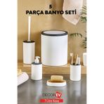 decorev 5 Parça Modern Banyo Aksesuar Seti – 7 Litre Kovalı – Beyaz-Antrasit