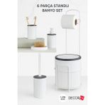 Decorev 6 Parça Standlı Banyo Seti – 7 Litre Çöp Kovası, Tuvalet Kağıtlığı, Sabunluk, Fırçalık Banyo Takımı - Beyaz - Antrasit
