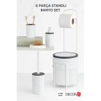 Decorev 6 Parça Standlı Banyo Seti – 7 Litre Çöp Kovası, Tuvalet Kağıtlığı, Sabunluk, Fırçalık Banyo Takımı