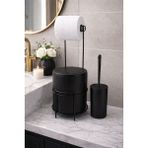 Decorev Modern Banyo Seti – Kapaklı Çöp Kovası, Tuvalet Kağıtlığı ve Wc Fırçası | Minimal Tasarım - Siyah