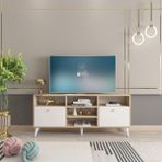Decorfers Eva TV Ünitesi Beyaz Modern Tasarım Suntalam Malzeme 150 cm Genişlik 30 cm Derinlik - Safir Meşe