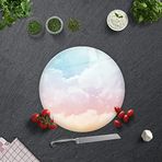 Decorita 10011505044 Renkli Bulutlar Cam Kesme Tahtası, Çap 32cm