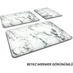 Decorita 3'lü Takım Beyaz Mermer Görünümlü | Cam Kesme Tahtası - Cam Kesme Tablası