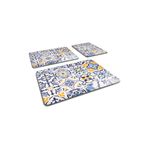 Decorita 3'lü Takım Mavi Çini Desen | Cam Kesme Tahtası - Cam Kesme Tablası
