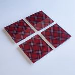 DECORITA 4'lü Takım | Cam Bardak Altlığı | 10cm X 10cm | (KIRMIZI BEYAZ EKOSE DESEN)