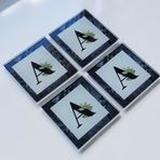 DECORITA 4'lü Takım | Harfli Tasarım Cam Bardak Altlığı | 10cm X 10cm | (A HARFİ)