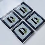 DECORITA 4'lü Takım | Harfli Tasarım Cam Bardak Altlığı | 10cm X 10cm | (D HARFİ)