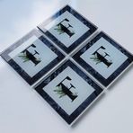 DECORITA 4'lü Takım | Harfli Tasarım Cam Bardak Altlığı | 10cm X 10cm | (F HARF)