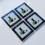 DECORITA 4'lü Takım | Harfli Tasarım Cam Bardak Altlığı | 10cm X 10cm | (| L | HARFLİ)