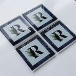 DECORITA 4'lü Takım | Harfli Tasarım Cam Bardak Altlığı | 10cm X 10cm | (R HARFİ)