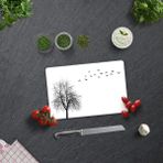 Decorita Ağaç ve Kuş Desenli | Cam Kesme Tahtası - Cam Kesme Tablası | - 20 x 30 cm