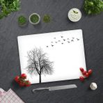 Decorita Ağaç ve Kuş Desenli | Cam Kesme Tahtası - Cam Kesme Tablası | - 30 x 40 cm