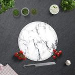 Decorita Beyaz Mermer Görünümlü | Cam Kesme Tahtası Cam Kesim Tablası | Çap 32cm - 32 cm