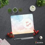 Decorita Bon Appetit | Renkli Bulutlar | Cam Kesme Tahtası - Cam Kesme Tablası | 29cm x 34cm - Beyaz - Renkli