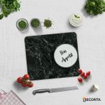 Decorita Bon Appetit | Siyah Mermer Görünümlü | Cam Kesme Tahtası - Cam Kesme Tablası | 29cm x 34cm - Siyah - Beyaz