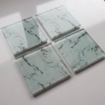 Decorita Cam Bardak Altlığı | 4'lü Takım Beyaz Mermer Görünümlü | 10cm x 10cm