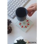 Decorita Cam Bardak Altlığı | Acem Kahveci - Yuvarlak Desen - Kırmızı | 4'lü Takım | 10cm X 10cm