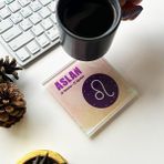 Decorita Cam Bardak Altlığı Burçlar Aslan Burcu 4'lü Takım 10 x 10 cm