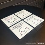 Decorita Cam Bardak Altlığı | Komik Sözler Serisi | Ego | 4'lü Takım | 10CM x 10CM - Beyaz