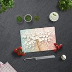 Decorita Cam Kesme Tablası - Cam Kesme Tahtası | Beyaz Çiçek - Renkli | - 20 x 30 cm