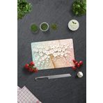 Decorita Cam Kesme Tablası - Cam Kesme Tahtası | Beyaz Çiçek - Renkli | 20cm x 30cm