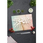 Decorita Cam Kesme Tablası - Cam Kesme Tahtası | Beyaz Çiçek - Renkli | 30cm x 40cm