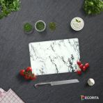 Decorıta Cam Kesme Tahtası| Beyaz Mermer Görünümlü