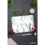 Decorita Cam Kesme Tahtası Cam Kesim Tablası Beyaz Mermer Görünümlü 30cm x 40cm