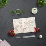 Decorita Cam Kesme Tahtası - Cam Kesme Tablası | Beyaz Çiçek - Gold | - 20 x 30 cm