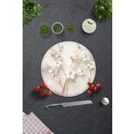 Decorita Cam Kesme Tahtası - Cam Kesme Tablası | Beyaz Çiçek - Gold | Çap32cm