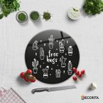 Decorita Cam Kesme Tahtası | Cam Kesme Tablası | Free Hugs - Siyah Fon | - 32 cm