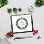 Decorita Cam Kesme Tahtası - Cam Kesme Tablası | Good Food - Beyaz Fon | 29cm x 34cm - 1 Adet