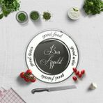 Decorita Cam Kesme Tahtası - Cam Kesme Tablası | Good Food - Siyah Fon | Çap 32cm - Renkli