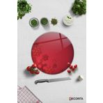 Decorita Cam Kesme Tahtası - Cam Kesme Tablası | Happy New Year Kırmızı | Çap32 cm