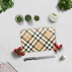 Decorita Cam Kesme Tahtası - Cam Kesme Tablası | Krem Ekose Desen | 20cm x 30cm