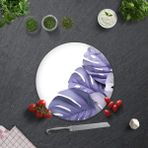 Decorita Cam Kesme Tahtası - Cam Kesme Tablası | Mor Yapraklar Beyaz Fon | Çap32cm - 32 cm