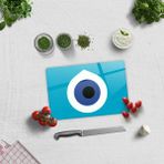 Decorita Cam Kesme Tahtası - Cam Kesme Tablası | Nazar Boncuğu | 20cm x 30cm - Mavi