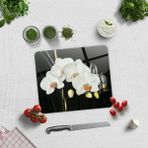 Decorita Cam Kesme Tahtası - Cam Kesme Tablası | Orkideli Mutfak | 29cm x 34cm - 1 Adet