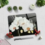 Decorita Cam Kesme Tahtası - Cam Kesme Tablası | Orkideli Mutfak | 30cm x 40cm - Renkli