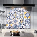 Decorita Cam Ocak Arkası Koruyucu | Oval Şekilli | Mavi Çini Desen | 52CM x 60CM - 1 Adet
