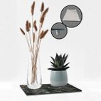 Decorita Cam Saksı Altlığı | Kahverengi Detaylı Siyah Mermer Görünümlü | - 29 x 34 cm
