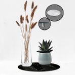 Decorita Cam Saksı Altlığı | Siyah Mermer Görünümlü | - 32 cm