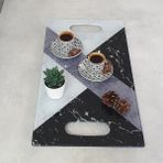 Decorita Cam Tepsi | Hibrit Mermer Desen | 29cm x 52cm - Beyaz - Gri